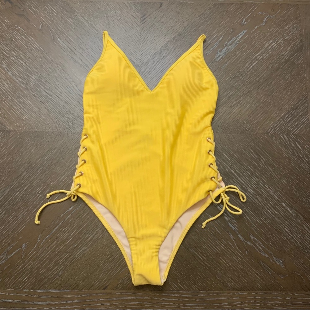 PacSun Yellow one piece swimsuit ties up sides Size M